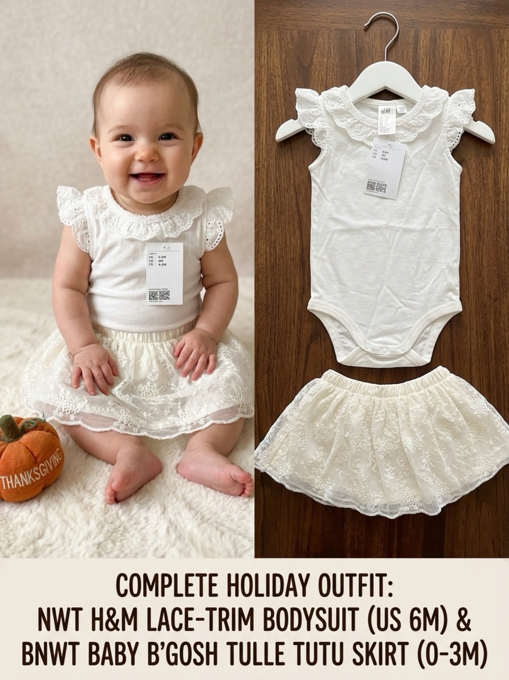 EUC H&M White Lace Trim Sleeveless Baby Bodysuit NWT Size US 6M (UK 4-6M)